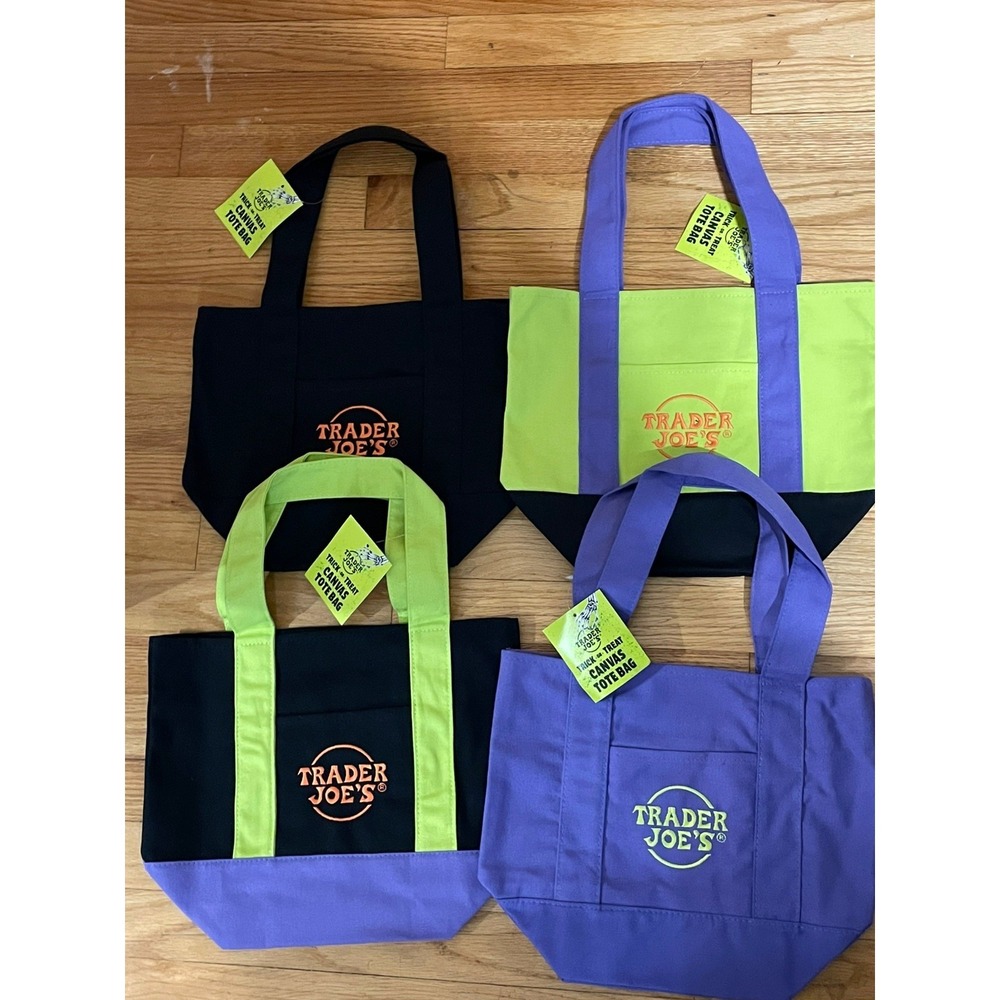 NWT Trader Joe's Halloween Mini Canvas Tote SET 2026 LE TRICK OR TREAT LOT OF 4